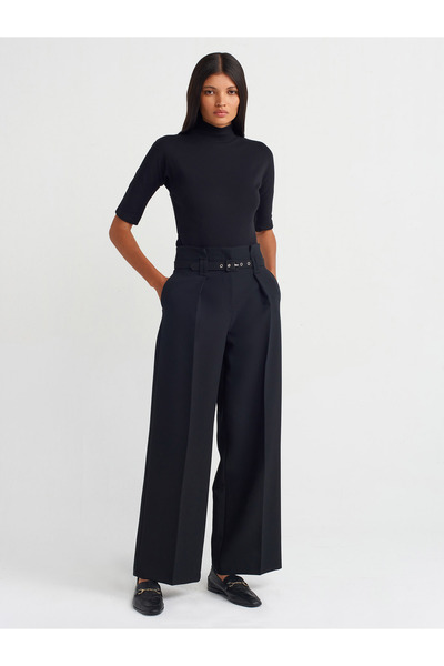 Dilvin 71548 Black Wide Leg and Belted Trousers
