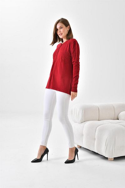 FTZ WOMEN Women's Pearl Detailed Cardigan Claret Red 20048