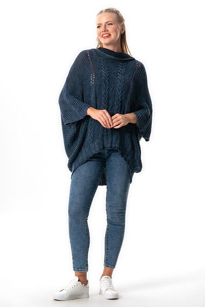 Eliş Şile Bezi Indigo Knitwear Blouse - Wide Neck, Half Sleeve, Autumn and Winter Ecrin