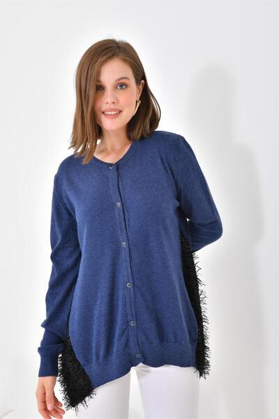 FTZ WOMEN Kadın Pul Payet Detaylı Düğmeli Hırka İndigo 20525