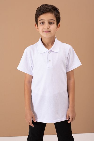 Cansın Mini Ученическа тениска за момче - бяла, къс ръкав, поло яка, базов модел 19453
