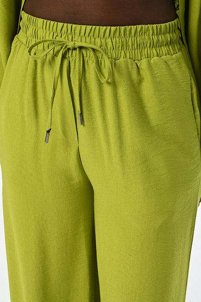 Orfeo Negro Women's Comfortable Fit Waist Rubbered Oil Green Straight Pant