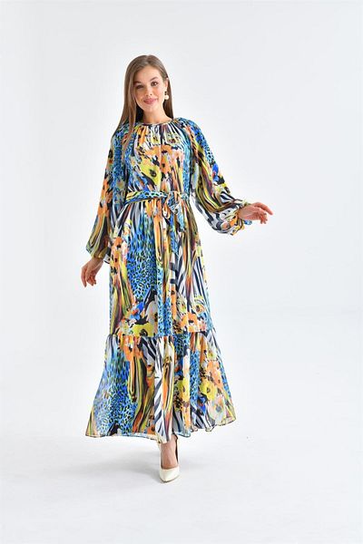 FTZ WOMEN Rochie de damă din șifon cu imprimeu Saks Blue 30499