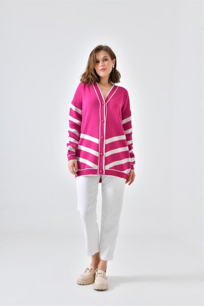 FTZ WOMEN Cardigan cu detaliu dungi pentru damă, fucsia 20429