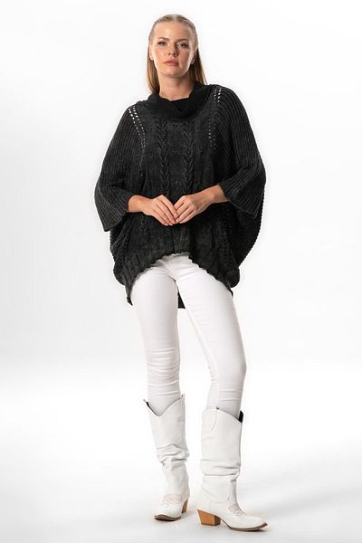 Eliş Şile Bezi Smoke Colored Autumn and Winter Wide-Necked Knitwear Blouse