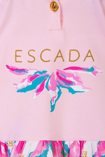 Escada Floral Patterned Short Sleeve Powder Children's Dress