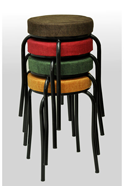 TABURECİM Tabure (4 ADET) SİYAH Ayaklı, Mina Kumaş, Metal Ahtapot Ayak