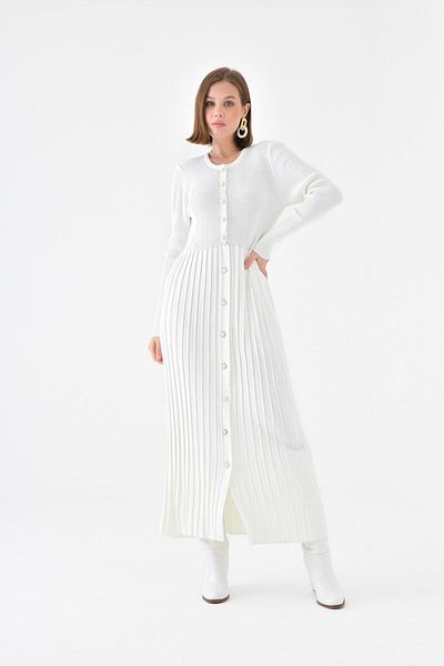 FTZ WOMEN Ecru Women's Dress - Ftz 20690, Button Detailed