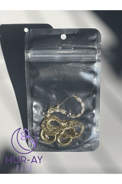 HUR-AY PACK 8,5x14 CM Ασημί μεταλλική γυαλιστερή τσάντα μπισκότων χέννας - Λεπτομέρεια φερμουάρ με κλείσιμο στο κάτω μέρος 10 τεμάχια