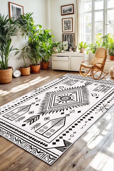 West Home Bohemian Washable Non-Slip Base Stain Resistant Living Room Carpet ...