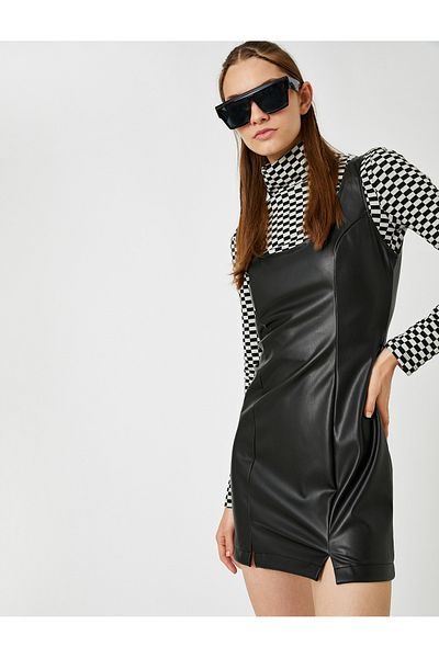 Koton Kleid in Lederoptik mit Schlitz