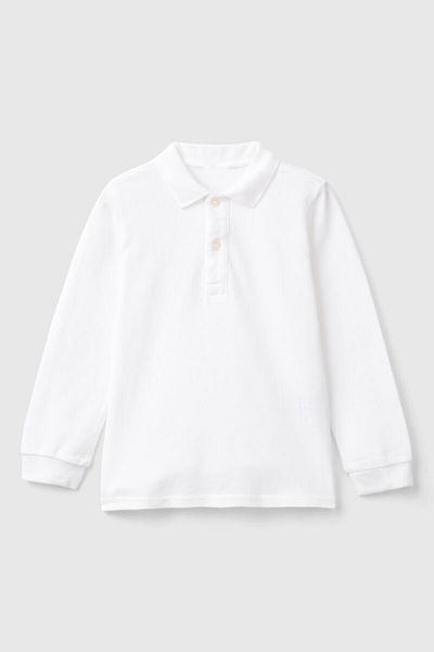 Cansın Mini Tricou alb cu mânecă lungă, guler polo, de bază, pentru fete, 2 piese, pentru școală 19452