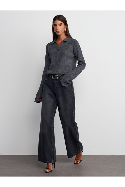 Dilvin 71708 Φαρδύ τζιν παντελόνι-Μαύρο