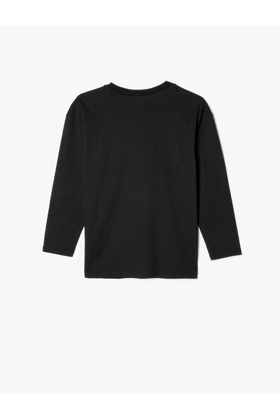 Koton Tricou oversize cu mânecă lungă, bumbac, cu decolteu