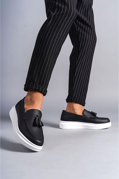 Aymood SLW154 Blaze Pantofi sport casual pentru bărbați - fără șireturi, cu ciucuri, BT negru