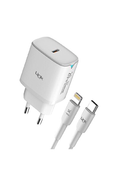 LinkTech C308 20W PD Type-C to Lightning Kablolu Şarj Aleti Set BEYAZ