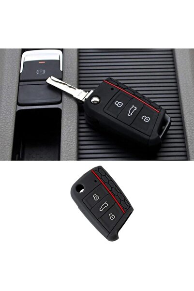 Ufak Tefek Şeyler Black Red Striped Silicone Key Case Compatible with Volkswa...