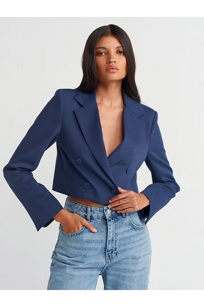 Dilvin 60744 Blazer crop dublu indigo - cu nasturi