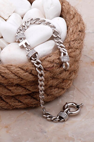 Sümer Telkari F Harfli Gurmet Rodyumlu Gümüş Bileklik 4055