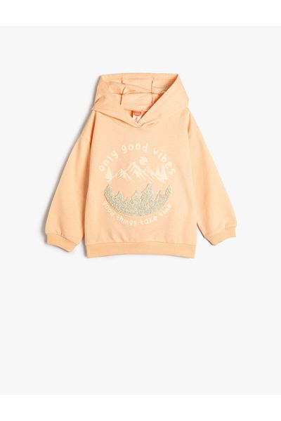 Koton Hooded Sweatshirt Long Sleeve with Print and Applique Detail