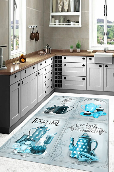 Napoli Home Dijital Baskılı Çaydanlık Motifli Yıkanabilir Kaymaz Taban Yolluk...