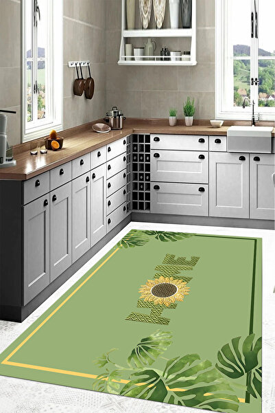 Napoli Home Dijital Baskılı Yaprak Motifli Yıkanabilir Kaymaz Taban Yolluk Sa...