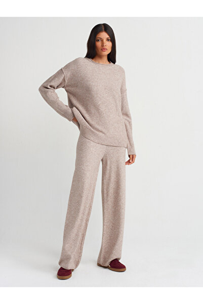 Dilvin Πλεκτό πουλόβερ 10636 Model Mink - με λαιμόκοψη και λεπτομέρεια ραφής