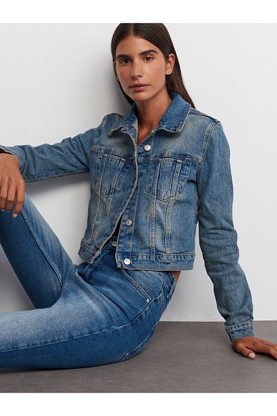 Dilvin 65358 Comfort Lycra - Palton albastru scurt din denim