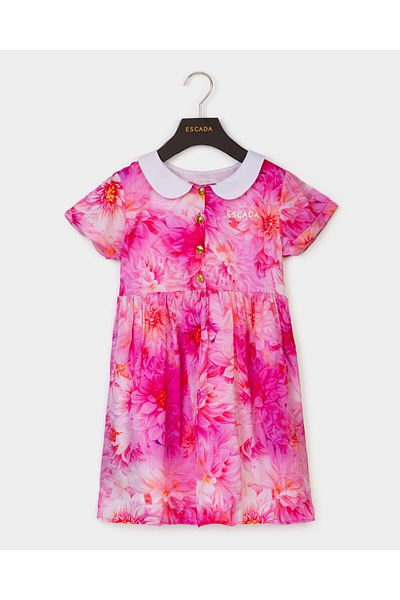 Escada Buttoned Flower Patterned Pink Children's Dress