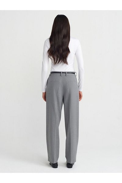 Dilvin 71552 Model - Light Gray Straight Cut Trousers with Belt