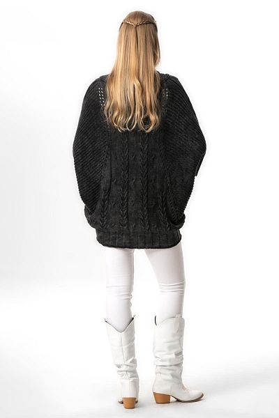 Eliş Şile Bezi Smoke Colored Autumn and Winter Wide-Necked Knitwear Blouse