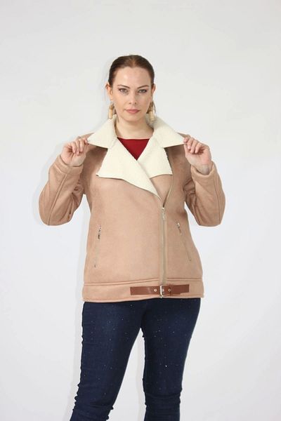 Moda Berray 3263 Short Fur Lined Skirt Belt Detailed Coat