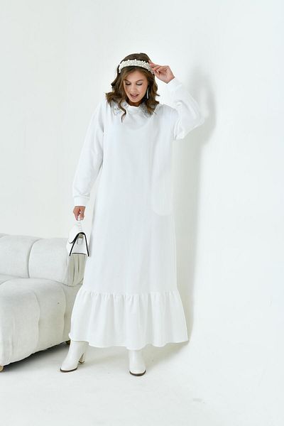 FTZ WOMEN Rochie de damă cu guler de păpușă Ecru 30968