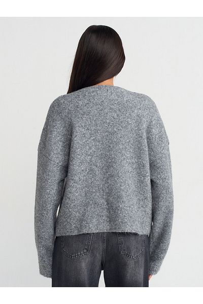 Dilvin 10645 V-Neck Smoked Knitwear Sweater - Soft Texture M.