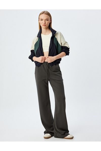 Koton High Waist and Pocketed Wide Leg Sweatpants - Lace-Up Waist Detail