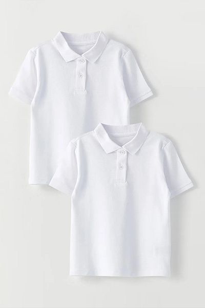 Cansın Mini Set de 2 tricou pentru școală pentru fete, cu mânecă scurtă, cu gât polo - alb 19451
