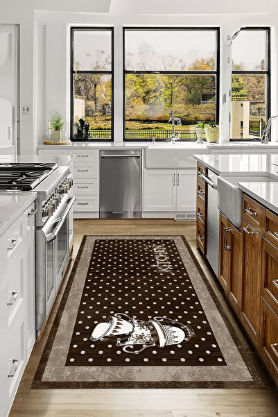 Napoli Home Baskılı Fincan Desenli Kitchen Yazılı Yıkanabilir Kaymaz Taban Sa...