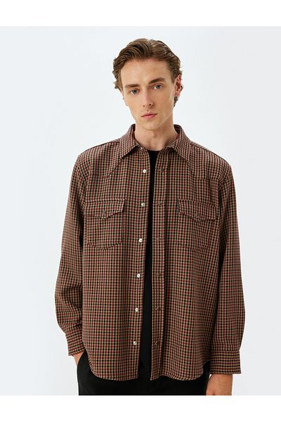 Koton Long Sleeve Shirt Snap Button Detail Pocket Viscose Mixed