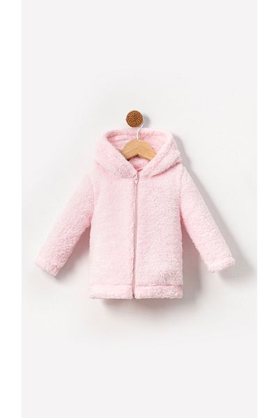 Bubito Zippered Hooded Baby Plush Welsoft Winter Cardigan - Pink
