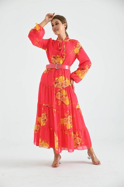 FTZ WOMEN Rochie de damă din șifon de mătase Fuchsia 30165