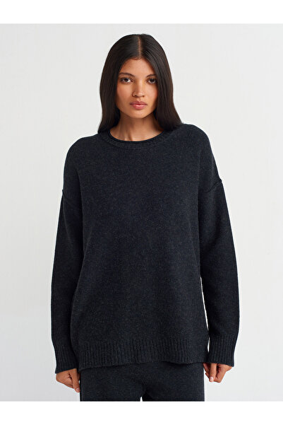 Dilvin 10636 Pulover de tricotaj antracit - Decolteu și cusături