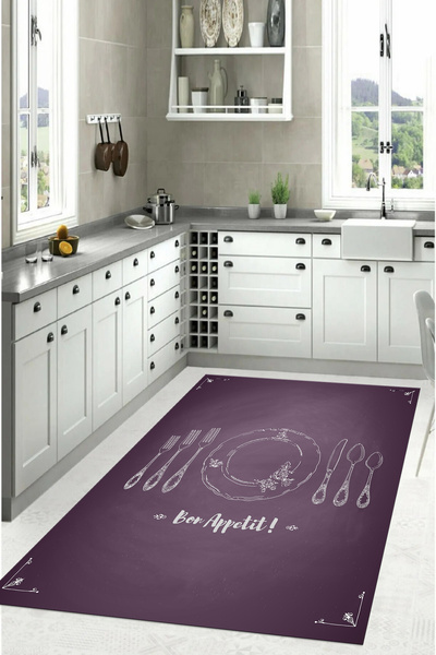 Napoli Home Baskılı Çatal Bıçak Desenli Yıkanabilir Kaymaz Taban Yolluk Salon...