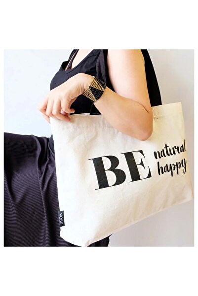 Bagorama Natural Kadın Keten Shopping Çıtçıtlı Omuz Çantası - Krem