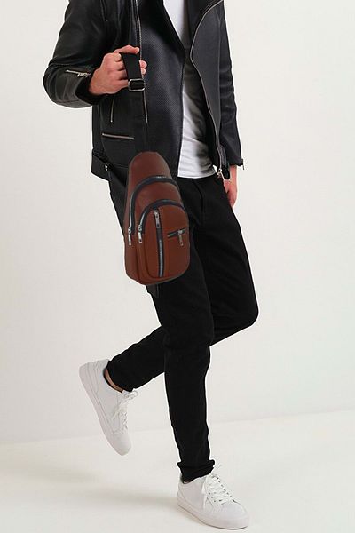 Bagorama Suomy Unisex Δερμάτινο Bodybag Τσάντα πλάτης, ώμου, χιαστί - μαύρισμα