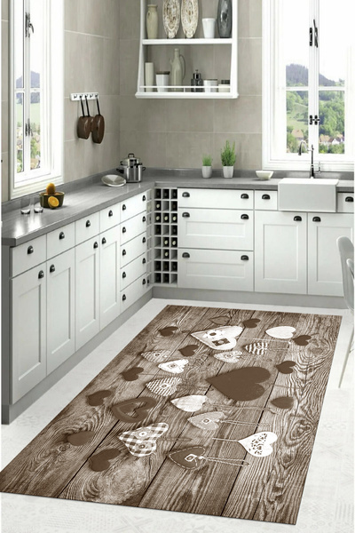 Napoli Home Dijital Baskılı Kalp Motifli Yıkanabilir Kaymaz Taban Yolluk Salo...