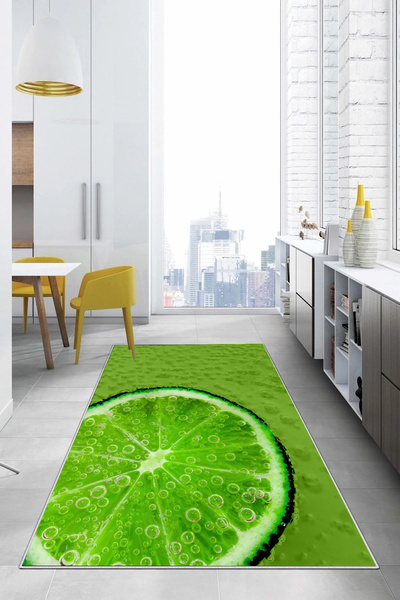 Napoli Home Baskılı Misket Limon Desenli Yıkanabilir Kaymaz Taban Yolluk Salo...