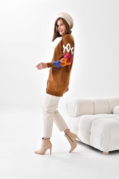 FTZ WOMEN Kadın Baklava Desen Detaylı Hırka Taba 20115