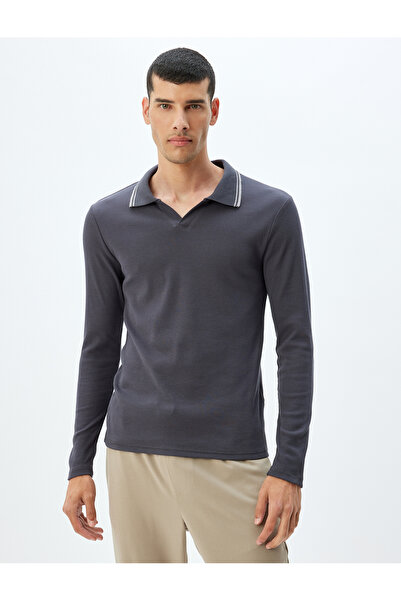 Koton Slim Fit Uzun Kollu Pamuklu V Polo Yaka Tişört