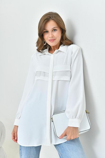 FTZ WOMEN Ecru Women's Shirt 30797 - Mesh Detail