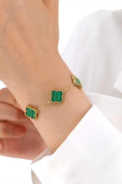 Çlk Accessories Double Sided Steel Pearlescent Clover Bracelet Model